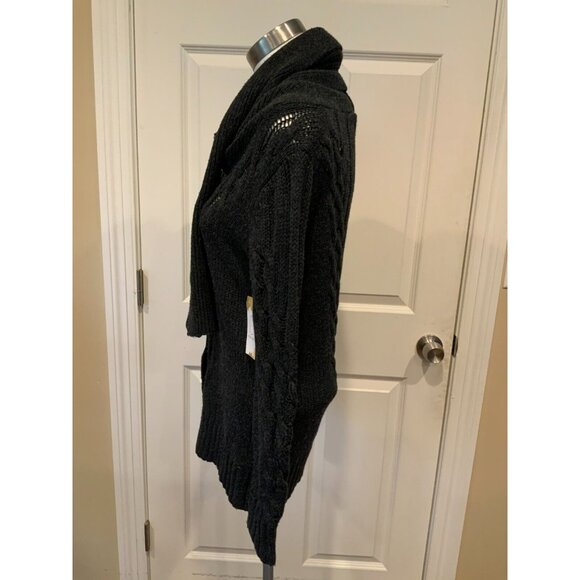 Poleci Dark Gray Cable Knit Cardigan W/ Neck Tie, Size Small - Picture 6 of 9